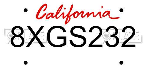 8XGS232 California License Plate