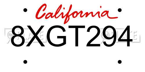 8XGT294 California License Plate