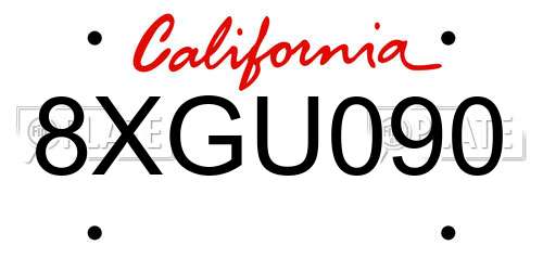 8XGU090 California License Plate