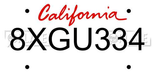 8XGU334 California License Plate