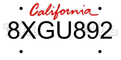 8XGU892 California License Plate