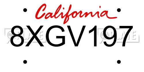 8XGV197 California License Plate