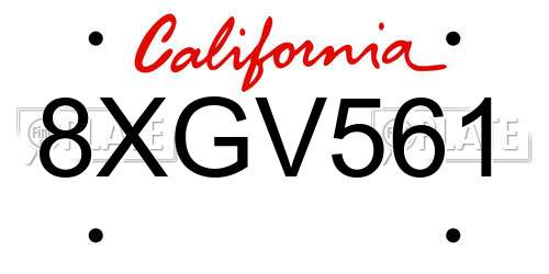 8XGV561 California License Plate