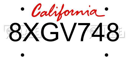 8XGV748 California License Plate