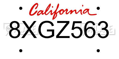 8XGZ563 California License Plate