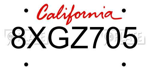 8XGZ705 California License Plate