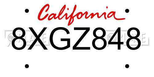 8XGZ848 California License Plate