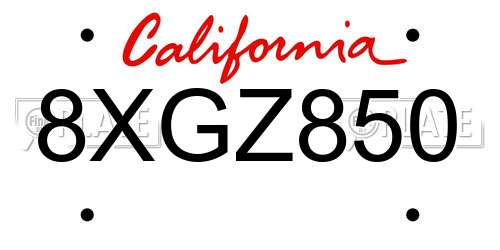 8XGZ850 California License Plate