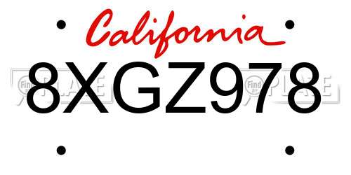 8XGZ978 California License Plate