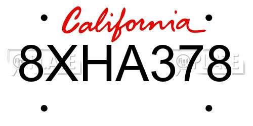 8XHA378 California License Plate