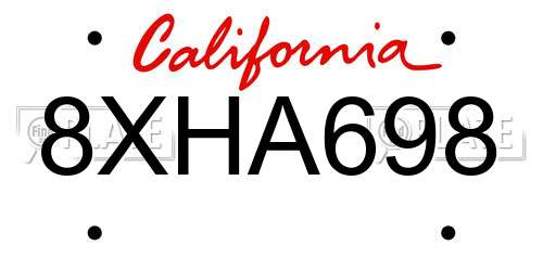 8XHA698 California License Plate