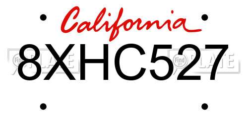 8XHC527 California License Plate