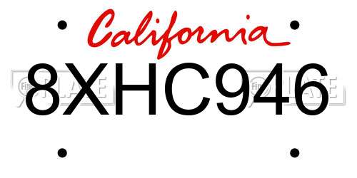 8XHC946 California License Plate