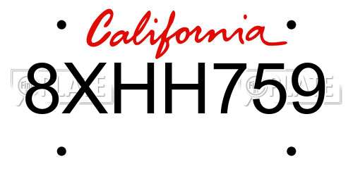 8XHH759 California License Plate