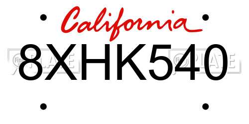 8XHK540 California License Plate