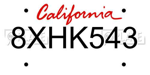 8XHK543 California License Plate