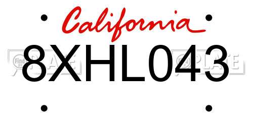 8XHL043 California License Plate