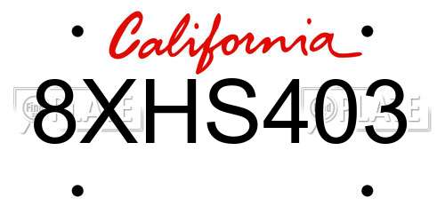8XHS403 California License Plate