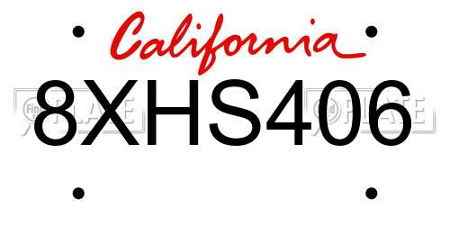 8XHS406 California License Plate