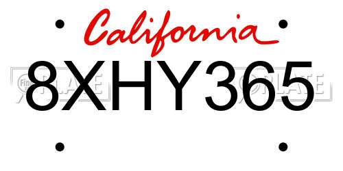 8XHY365 California License Plate