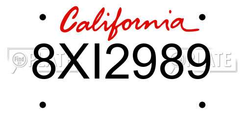 8XI2989 California License Plate