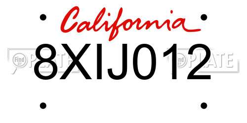 8XIJ012 California License Plate