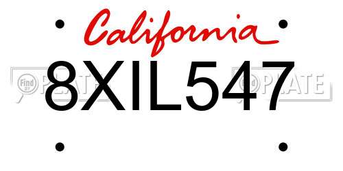 8XIL547 California License Plate