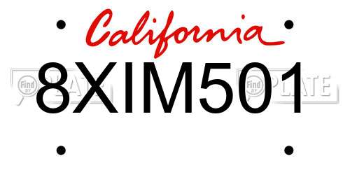 8XIM501 California License Plate