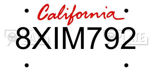 8XIM792 California License Plate