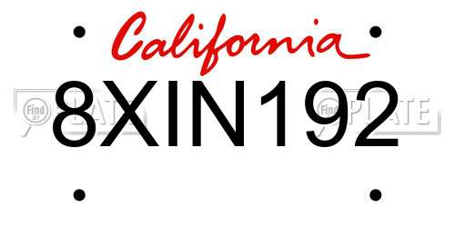 8XIN192 California License Plate