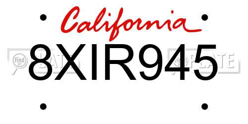 8XIR945 California License Plate