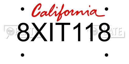8XIT118 California License Plate