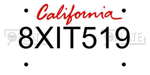 8XIT519 California License Plate