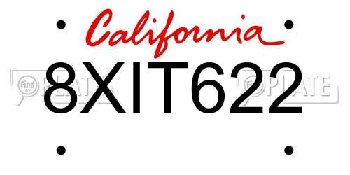 8XIT622 California License Plate