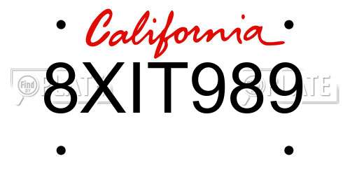 8XIT989 California License Plate