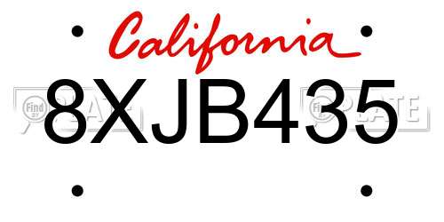 8XJB435 California License Plate