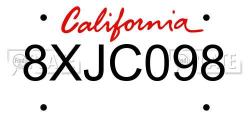 8XJC098 California License Plate