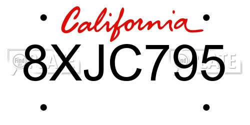 8XJC795 California License Plate