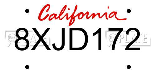 8XJD172 California License Plate