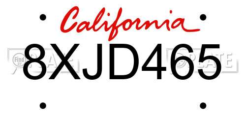8XJD465 California License Plate