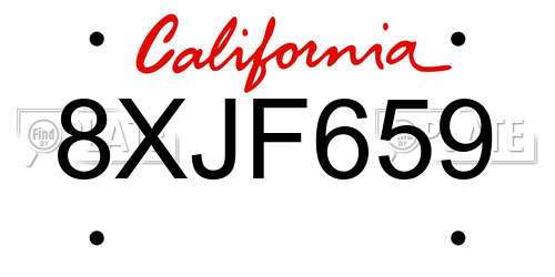 8XJF659 California License Plate