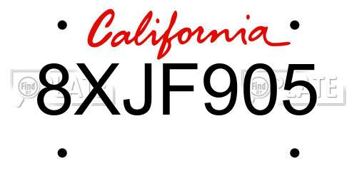 8XJF905 California License Plate