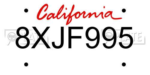 8XJF995 California License Plate