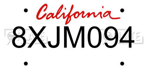8XJM094 California License Plate