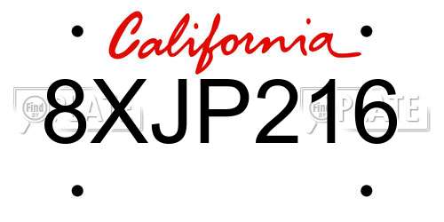8XJP216 California License Plate