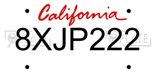 8XJP222 California License Plate