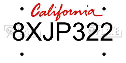 8XJP322 California License Plate