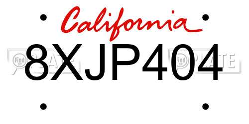 8XJP404 California License Plate