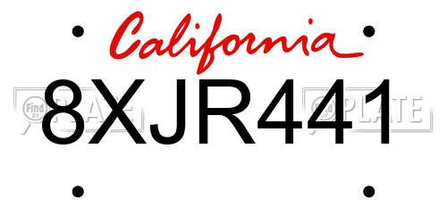 8XJR441 California License Plate