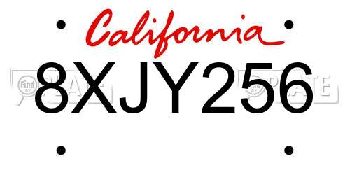 8XJY256 California License Plate